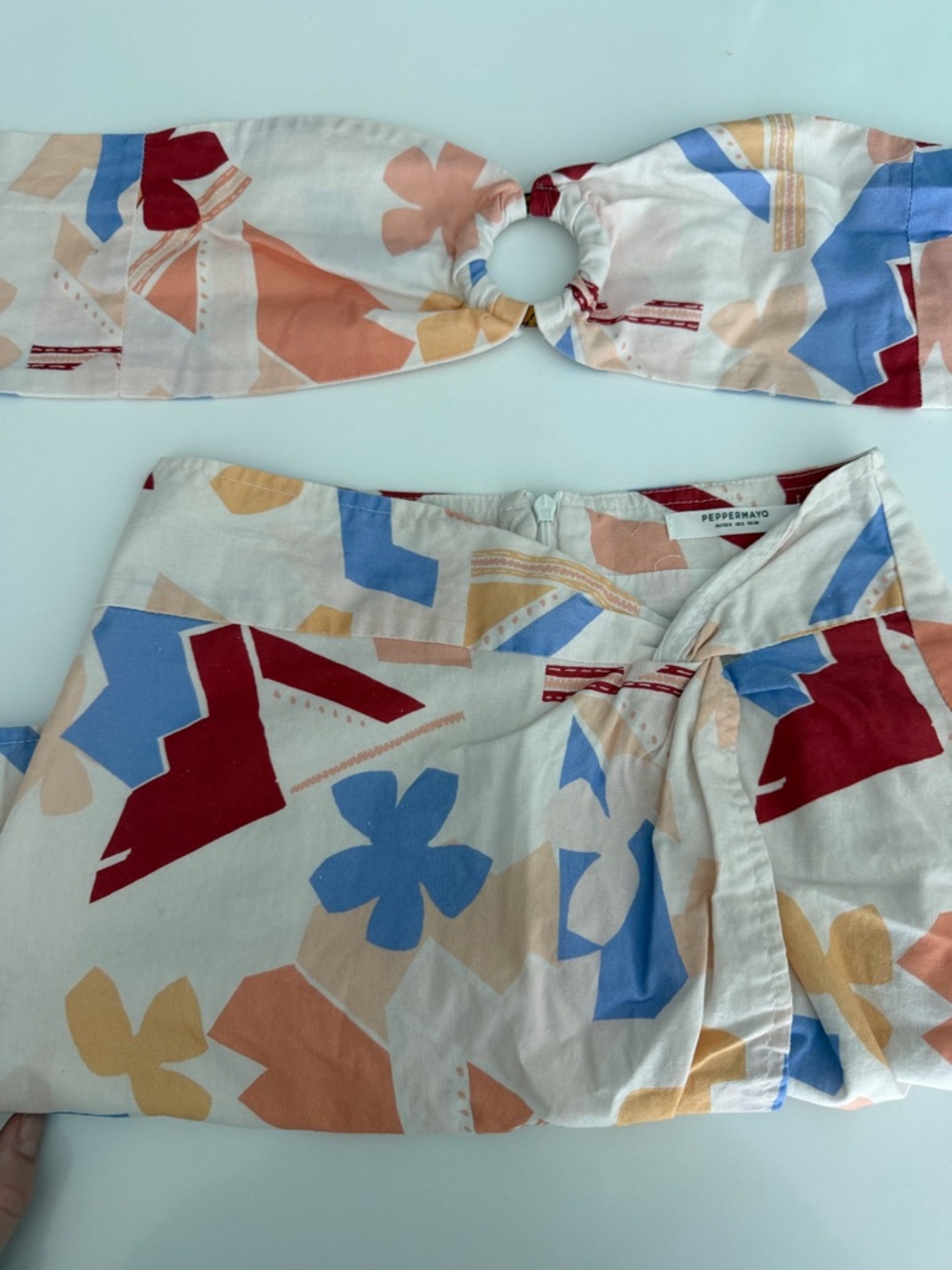 Peppermayo Two-Piece Floral Geometric Print Set in Cream, Blue & Red - Picture 2 of 3